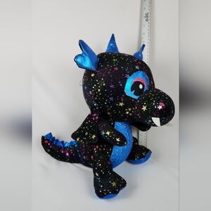 Toy Factory Stuffed Plush Paradise 11" Black Dragon Blue Shiny Stars Metallic